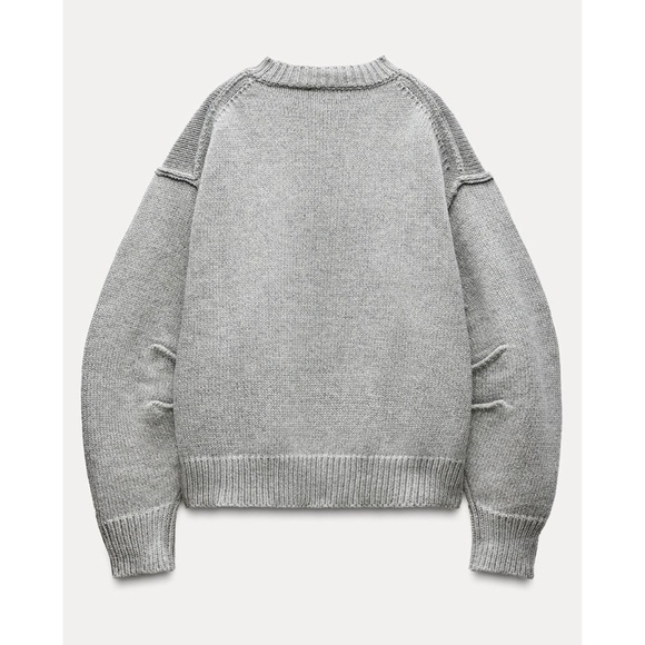NWT Zara Pleated Sleeve Knit Sweater Pullover Wool Blend in Gray 3920/180 - Picture 13 of 15